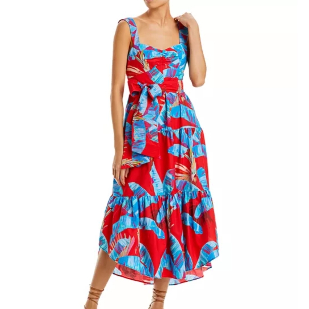NWOT FARM RIO SWEET JUNGLE COTTON MIDI DRESS. SZ:M